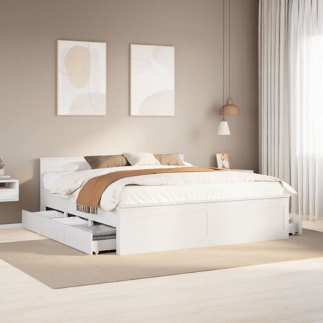 Bed Frame without Mattress with Headboard White 180x200 cm Super King Solid Wood Pine vidaXL