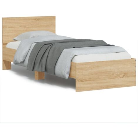 Bed Frame without Mattress with LED Lights Sonoma Oak 75x190 cm Small Single vidaXL