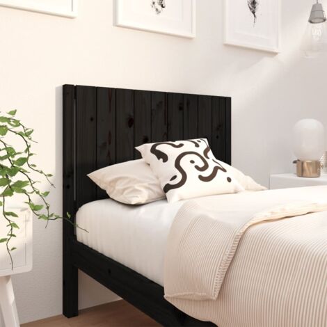 Bed Headboard Black 95.5x4x100 cm Solid Wood Pine vidaXL