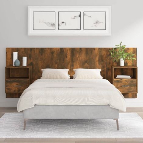 Bed Headboard with Cabinets Smoked Oak Engineered Wood vidaXL