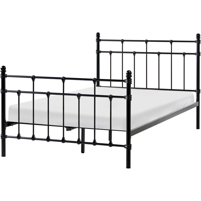 Beliani Bed Frame Black Eu Small Double Size 4ft Metal Headrest Footrest Lynx