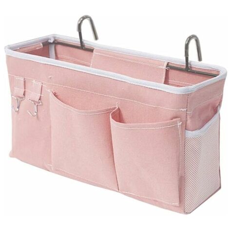 Bed Organizer Bed Bag with Hooks Hanging Pocket Loft Bed Storage Bag for Book, Magazine, Cell Phone, Headphone Bed Storage (Pink)