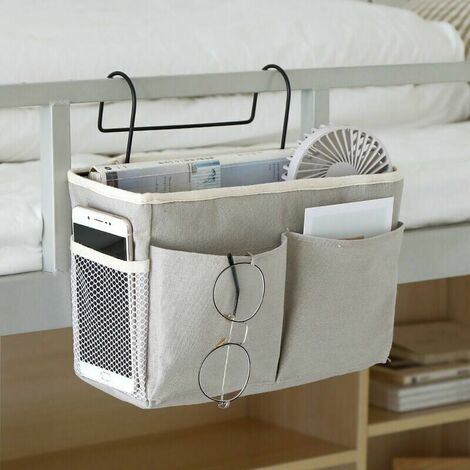 Bed Pocket 1 Piece Bedside Organizer Bag Hanging Bed Storage Organizer Waterproof Bed Pocket Organizer for Dorm Bed Sofa Magazine Glasses Books Phone Journals Gray，Fonepro