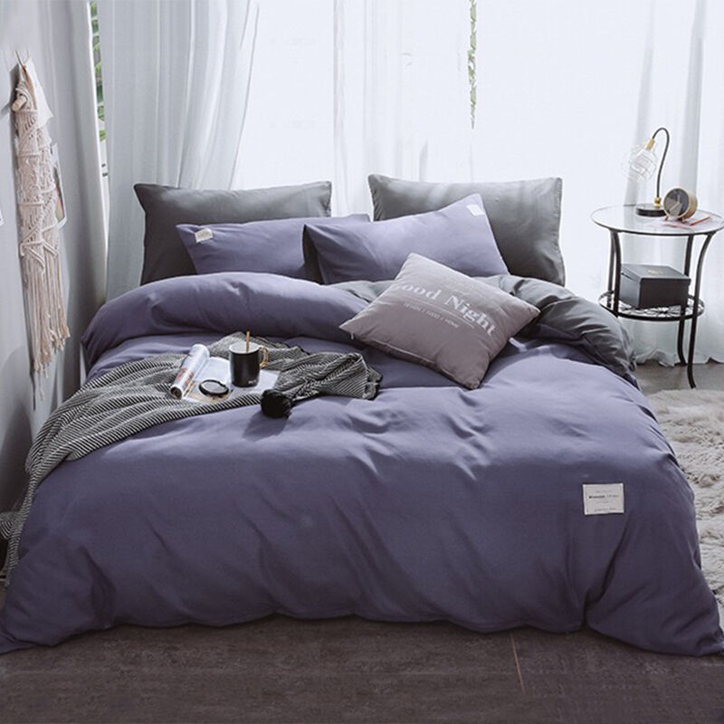 4Pcs/Set Duvet Cover & Bed Sheet & 2Pcs Pillowcase Bedding Sets Bedclothes Home Bedroom Supplies,Model:Purple & Grey Size 2 - Model:Purple & Grey