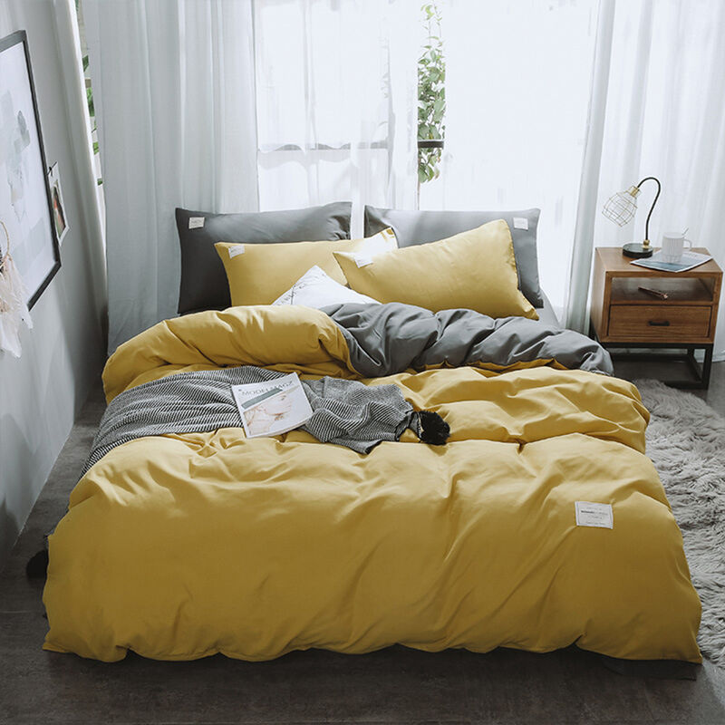 3Pcs/Set Duvet Cover & Bed Sheet & Pillowcase Bedding Sets Bedclothes Home Bedroom Supplies,Model:Yellow & Grey Size 1