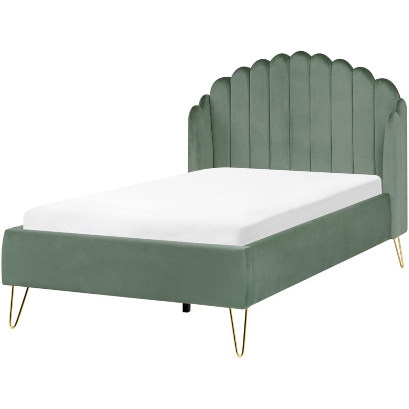 Beliani Bed Velvet Ambillou 120 X 200 Cm (eu Small Double) Green