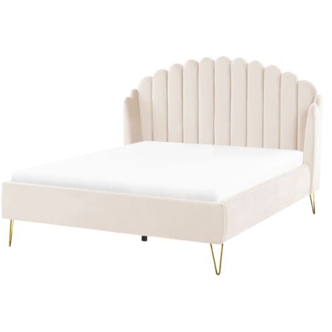 Bed Velvet AMBILLOU 140 x 200 cm (EU Double) Light Beige