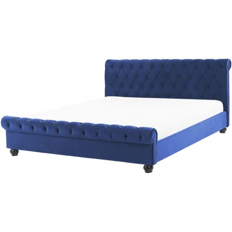 Bed Velvet AVALLON 160 x 200 cm (EU King Size) Navy Blue
