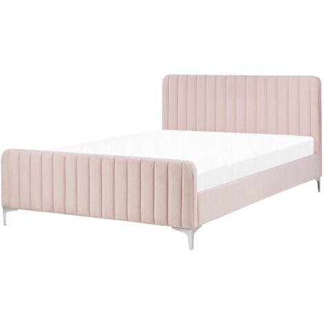 Bed Velvet LUNAN 140 x 200 cm (EU Double) Pastel Pink