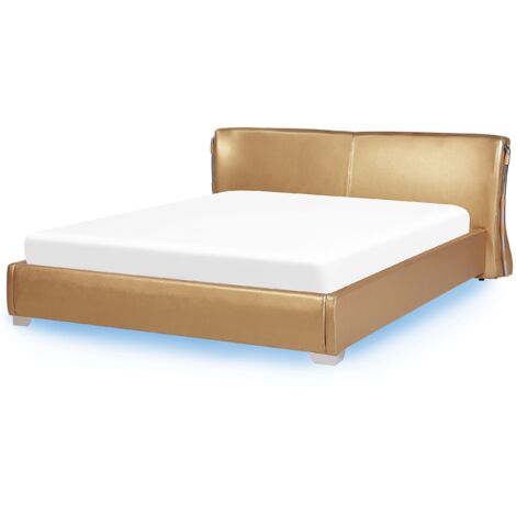 Bed with LED Leather PARIS 180 x 200 cm (EU Super King) LED Gold
