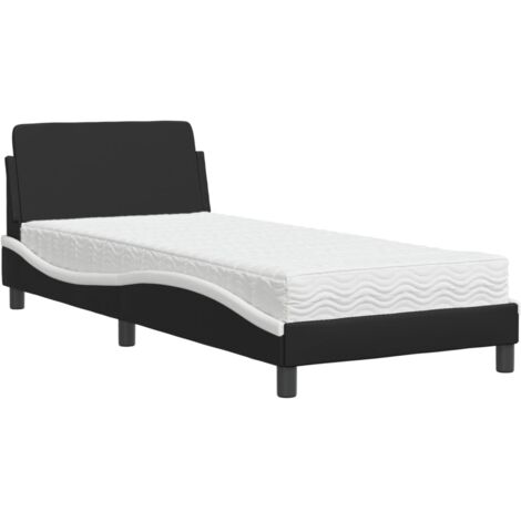 Bed with Mattress "Dover" Black and White Single Faux Leather vidaXL