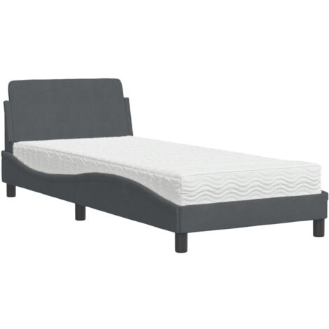 Bed with Mattress "Dover" Dark Grey Single Velvet vidaXL