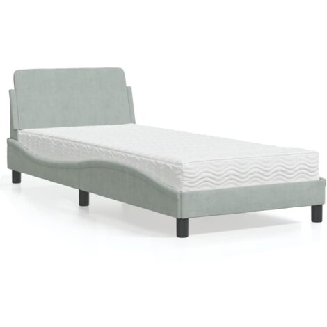 Bed with Mattress Light Grey Single Velvet vidaXL