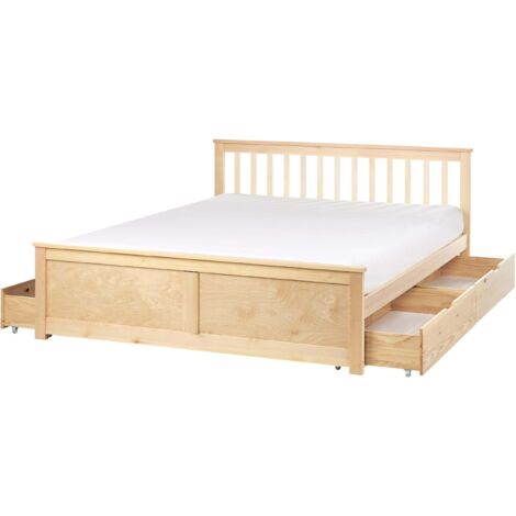 Bed with Storage Drawers Pine Wood OLENDON 160 x 200 cm (EU King Size) Light Brown
