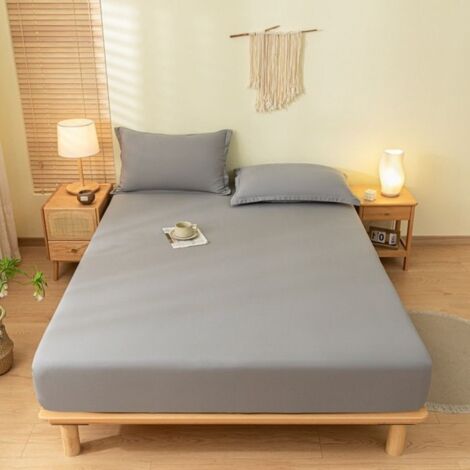 Bedding Lot de 1 Drap Housse Gris 150 x 200 cm Bonnets 27 cm pour Matelas Épais Microfibre Brossée