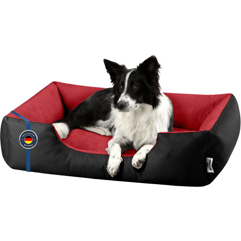 ® LUPI lit pour chien de S à XXXL, 24 couleurs au choix, coussin de chien, lit pour chien, panier pour chien:L (env. 80x65cm), OBSYDIAN (noir/rouge)
