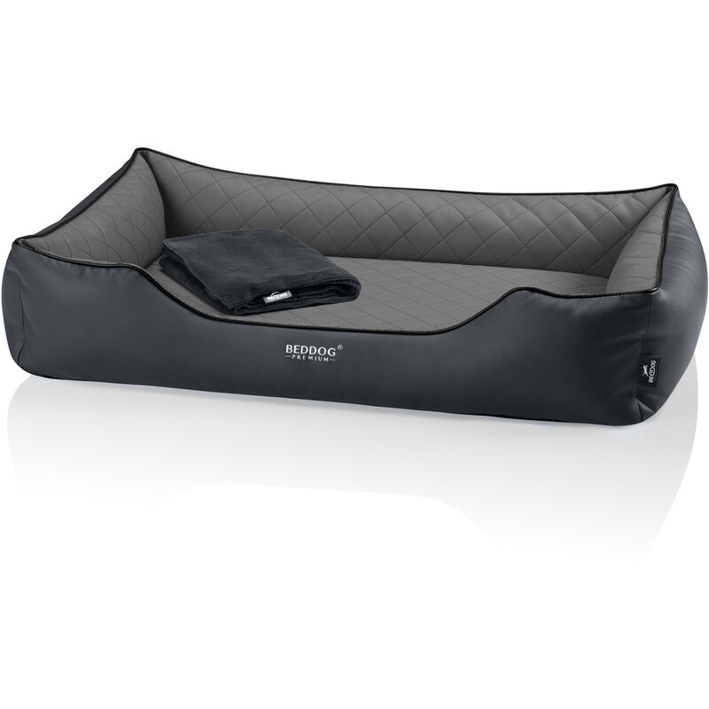 

BedDog Premium Cama ortopédica para perro BUFFY, Espuma con memoria, sofá para perro, funda removible, manta de felpa de regalo:ROCK-FLOW