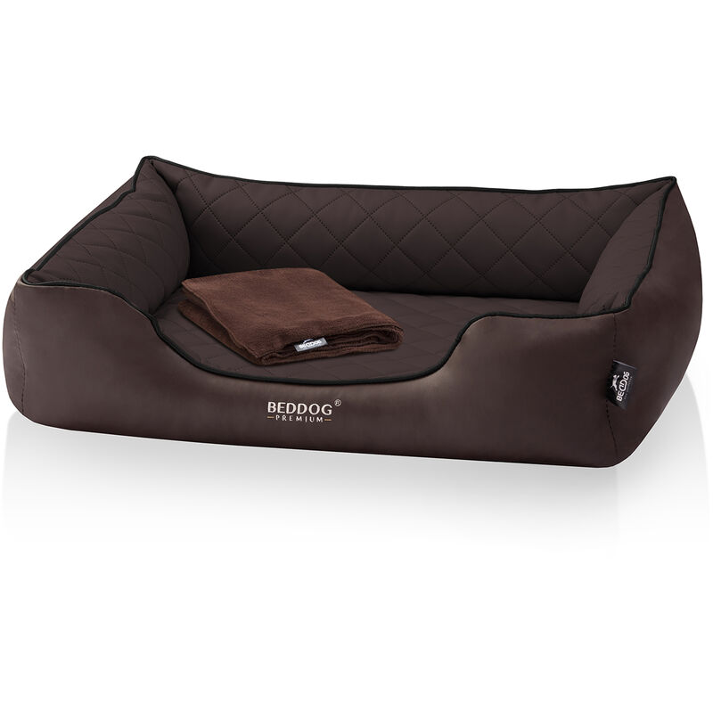 

BedDog Premium Cama ortopédica para perro BUFFY, Espuma con memoria, sofá para perro, funda removible, manta de felpa de regalo:CHOCOLATE (marrón), L