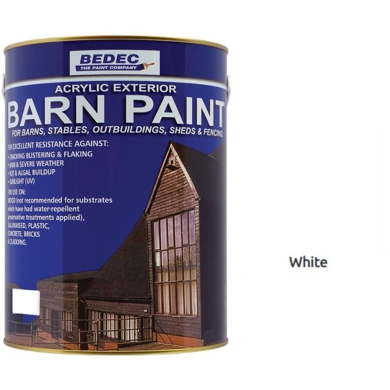 Barn Paint - Semi-Gloss - White - 5L - White - Bedec