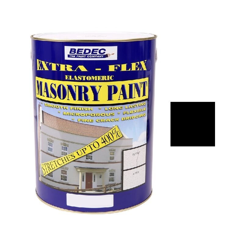 Bedec - Extra Flex Masonry Paint - Black - 5 Litre - Black