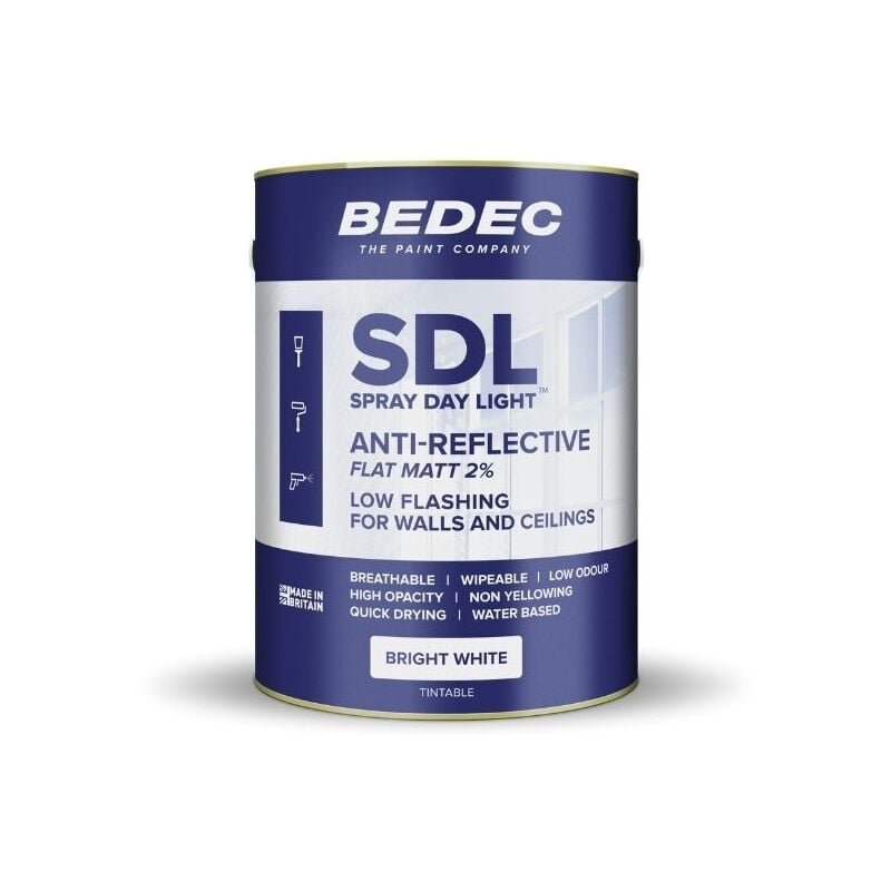 Spray Daylight Anti Reflective Paint - Flat Matt - Bright White - 5 Litre - Bedec