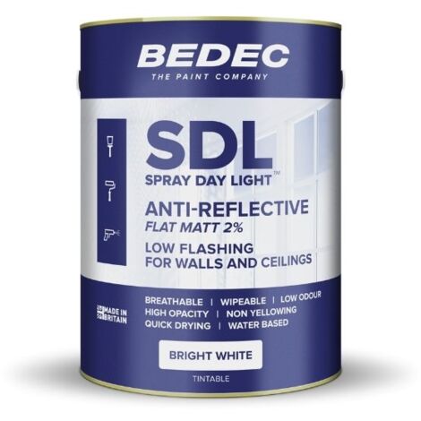 Bedec Spray Daylight Anti Reflective Paint - Flat Matt - Bright White - 5 Litre