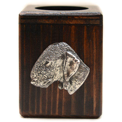 Bedlington Terrier, Rothbury Terrier - Kerzenständer aus Holz mit Hund, ein einzigartiges Andenken nach dem Verlust eines Hundes, handgefertigt von Art-Dog