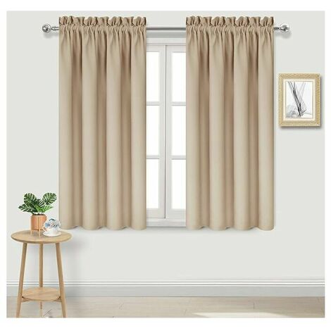 Bedroom beige blackout curtain rod pocket insulation energy-saving curtains width 38x length 45 inch 2 pieces
