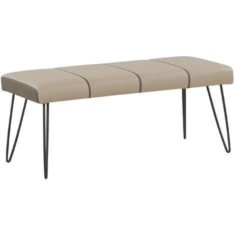 Bedroom Bench Beige Minimalist Faux Leather Upholstered Metal Legs Betin