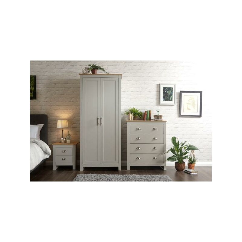 Bedroom Furniture Set Grey Wardrobe Chest 4 Drawers Bedside Table Wood Storage - Grey