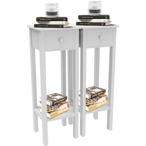 Bedroom furniture sets,Slim Bedside Table, Set of 2, Tall Bedside Table with Drawer, White Small Side Table, Telephone Table for Small Spaces, Narrow Nightstand, Sturdy, White