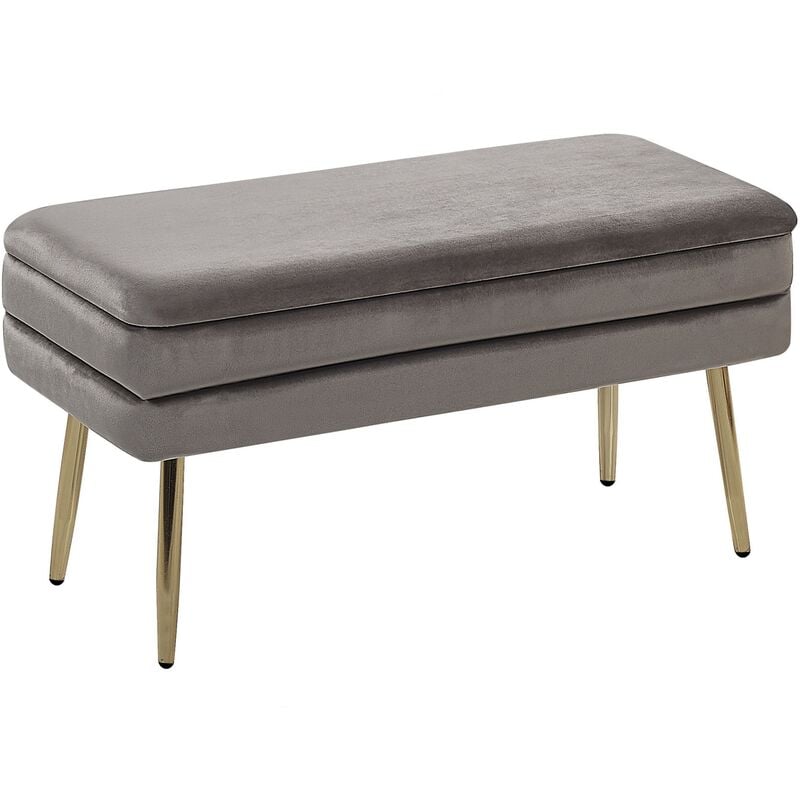 Beliani - Glam Storage Bedroom Bench Velvet Fabric Upholstery Golden Legs Grey Durham