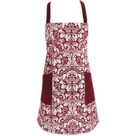Bedruckte Baumwollschürze, verstellbares Bindeband, Kordelzug in der Taille und Vordertasche, 1 Stück (weinrot)