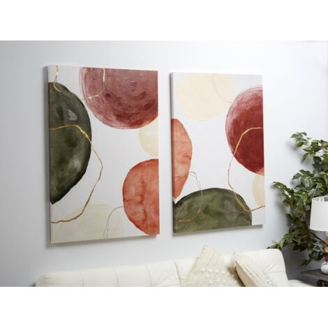 Bedruckte Leinwand, abstrakte Kugeln, 50 % Öl, 70 x 100 cm, 2er-Set, 70 x 3 x 100 cm
