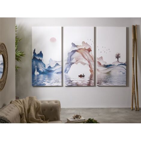 Bedruckte Leinwand, abstrakte Landschaft, mehrfarbig, 50 % Öl, 70 x 140 cm, 3er-Set. 70 x 3 x 140 cm