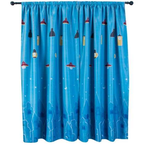 Bedruckter Polyestervorhang für Wohn- und Schlafzimmer, Fensterdekoration mit blauem Muster
