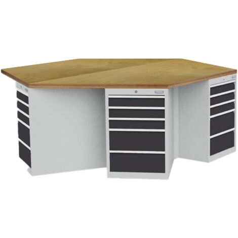 Bedrunka+Hirth 6-Eck-Werkbank 6 x Schubladenschrank R 18-24, BxTxH 2.500x2.165x859 30 Schubladen - 03.066.05-1VZ