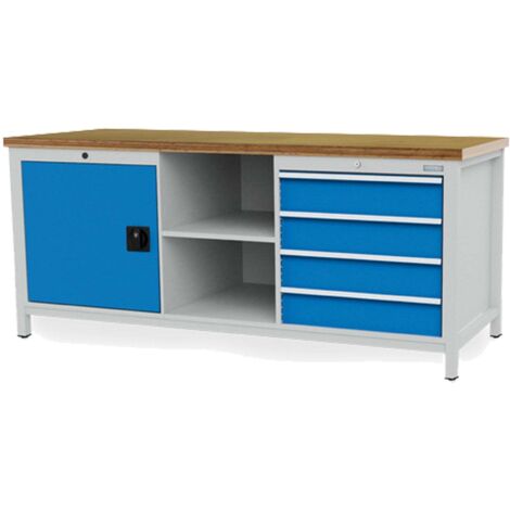 Bedrunka+Hirth Kastenwerkbank Breite 2.000 mm R 24-24 4x Schublade 1x Flügeltüre mit Fachboden 2x Fach Rückwand BxTxH 2.000x750x959 mm - 03.20.16V9A