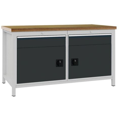 BEDRUNKA+HIRTH Werkbank grau lichtgrau B1500xH859xT750mm Multiplex 40mm 2 Schubl.2 Türen - 03.15.01AV 7035/7016