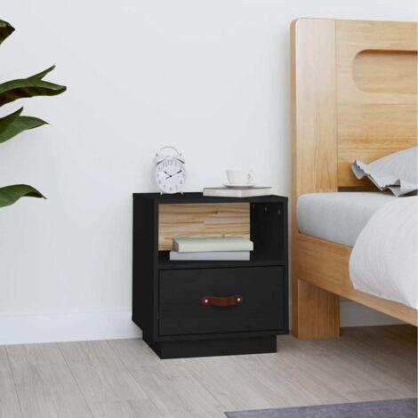 Bedside Cabinet Black 40x34x45 cm Solid Wood Pine vidaXL