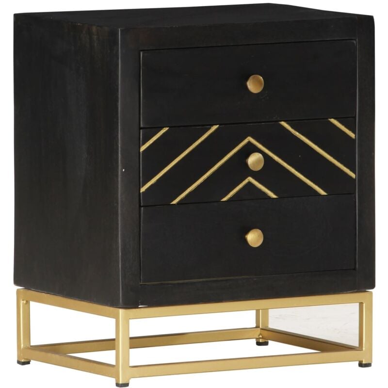 Bedside Cabinet Black and Gold 40x30x50 cm Solid Mango Wood Vidaxl