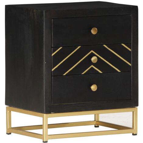 Bedside Cabinet Black and Gold 40x30x50 cm Solid Mango Wood vidaXL
