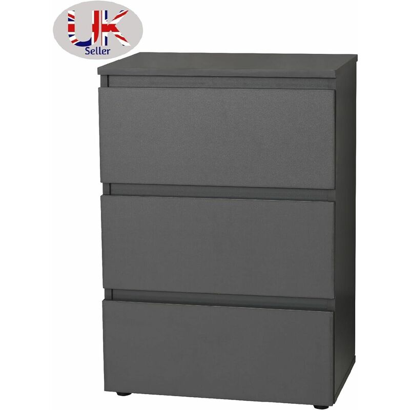 Spot On Dealz - Bedside Cabinet Chest of Drawers Grey Bed Side Table Bedroom 3 Drawer Modern - Grey