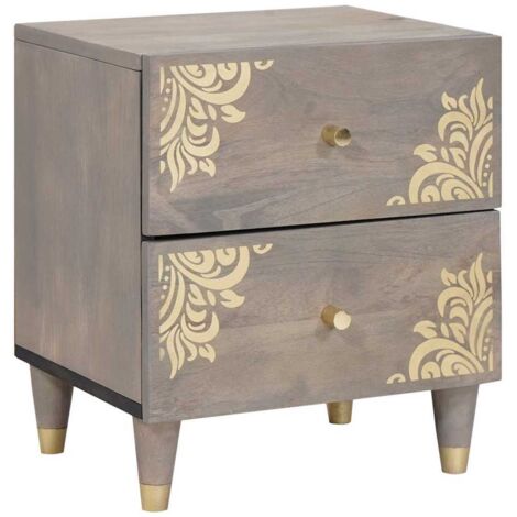 Bedside Cabinet Grey 40 x 33 x 46 cm Solid mango wood vidaXL