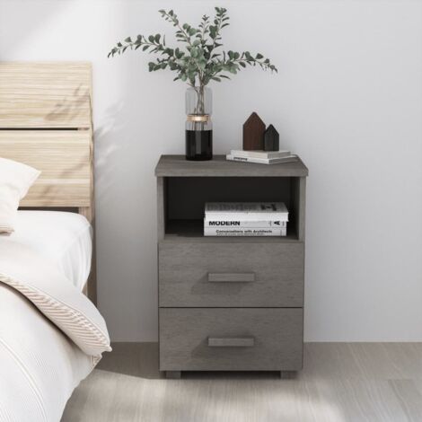Bedside Cabinet HAMAR Light Grey 40x35x62 cm Solid Wood Pine vidaXL