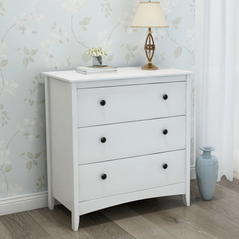 Image of Bedside Cabinet Nightstand Large Chest of 3 Drawers Wooden Bedside Table Storage for Bedroom, White