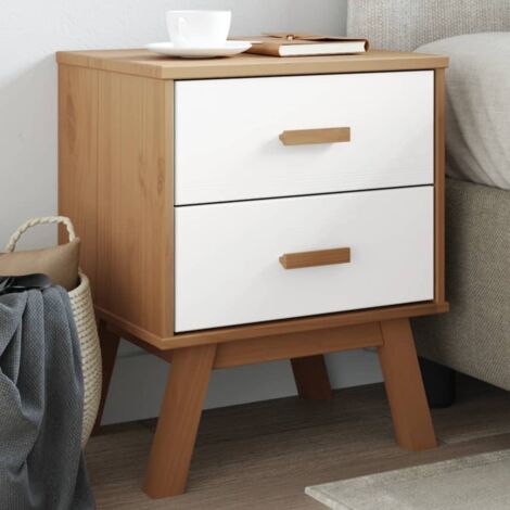 Bedside Cabinet OLDEN White and Brown Solid Wood Pine vidaXL
