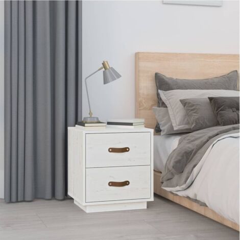 Bedside Cabinet White 40x34x45 cm Solid Wood Pine vidaXL