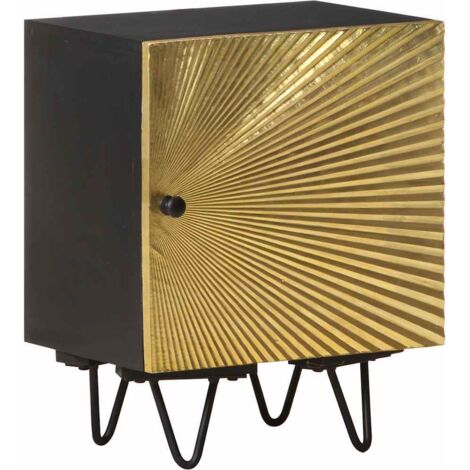 Bedside Cabinet with Brass Front 40x30x50 cm Solid Mango Wood vidaXL