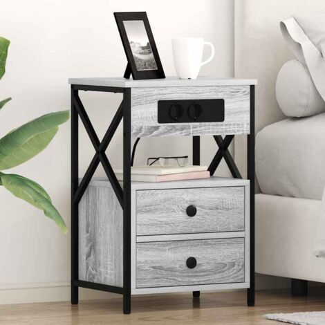 Bedside Cabinet with Charging Station 2 pcs Grey sonoma vidaXL